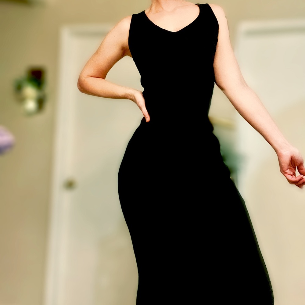 Long Black Maxi sleeveless dress 100% cotton with v-neckline,Medium Derek Heart